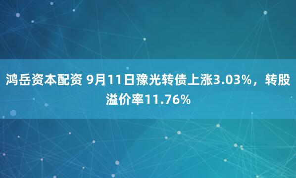 鸿岳资本配资 9月11日豫光转债上涨3.03%，转股溢价率11.76%