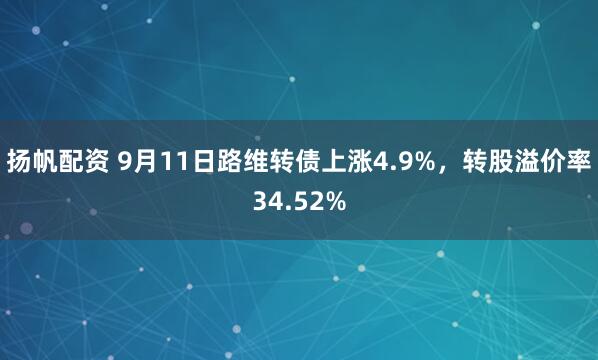 扬帆配资 9月11日路维转债上涨4.9%，转股溢价率34.52%